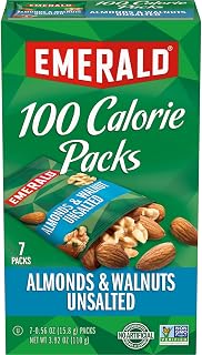 Emerald Nuts Unsalted Almonds and Walnuts, 100-Calorie Individual Packs 7CT, 4.92 OZ