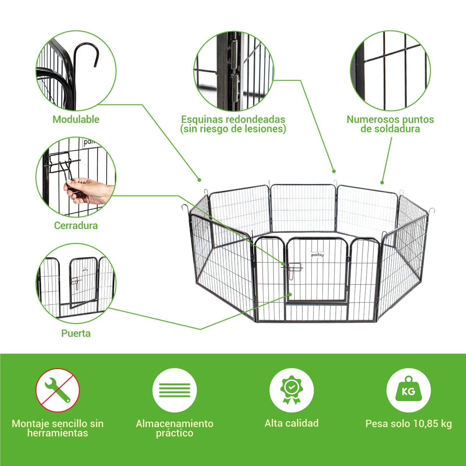 Parque para Perro, Cachorro y Conejo GARDEO80x60x8, 8 Paneles 80x60 cm, 2,56 m², Modular, Interior y Exterior, Plegable, garantía 5 años