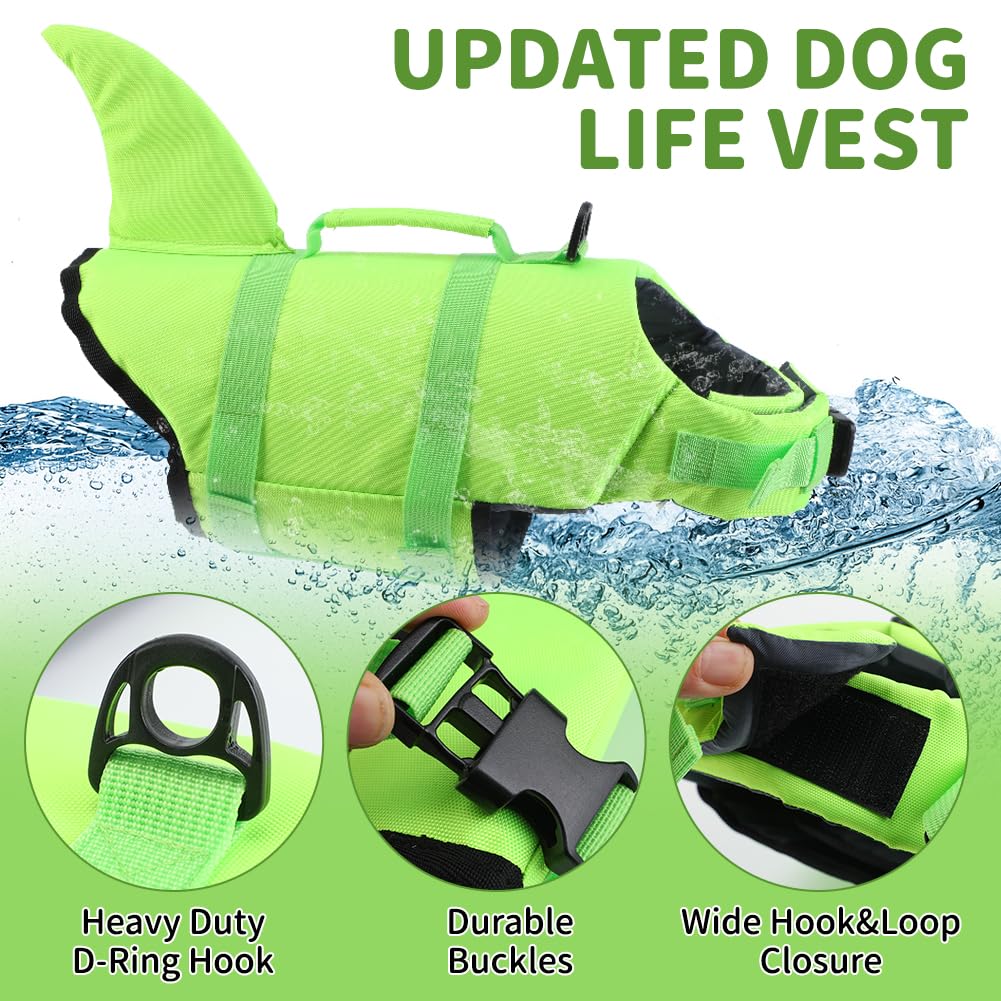 EMUST Shark Life Jackets for Dogs Adjustable Ripstop Dog Life Vest for Water Safety pet Life Vest with Rescue Handle Safety Vest for Swimming Pool Beach Boating (L,SolidGreen) - Image 4