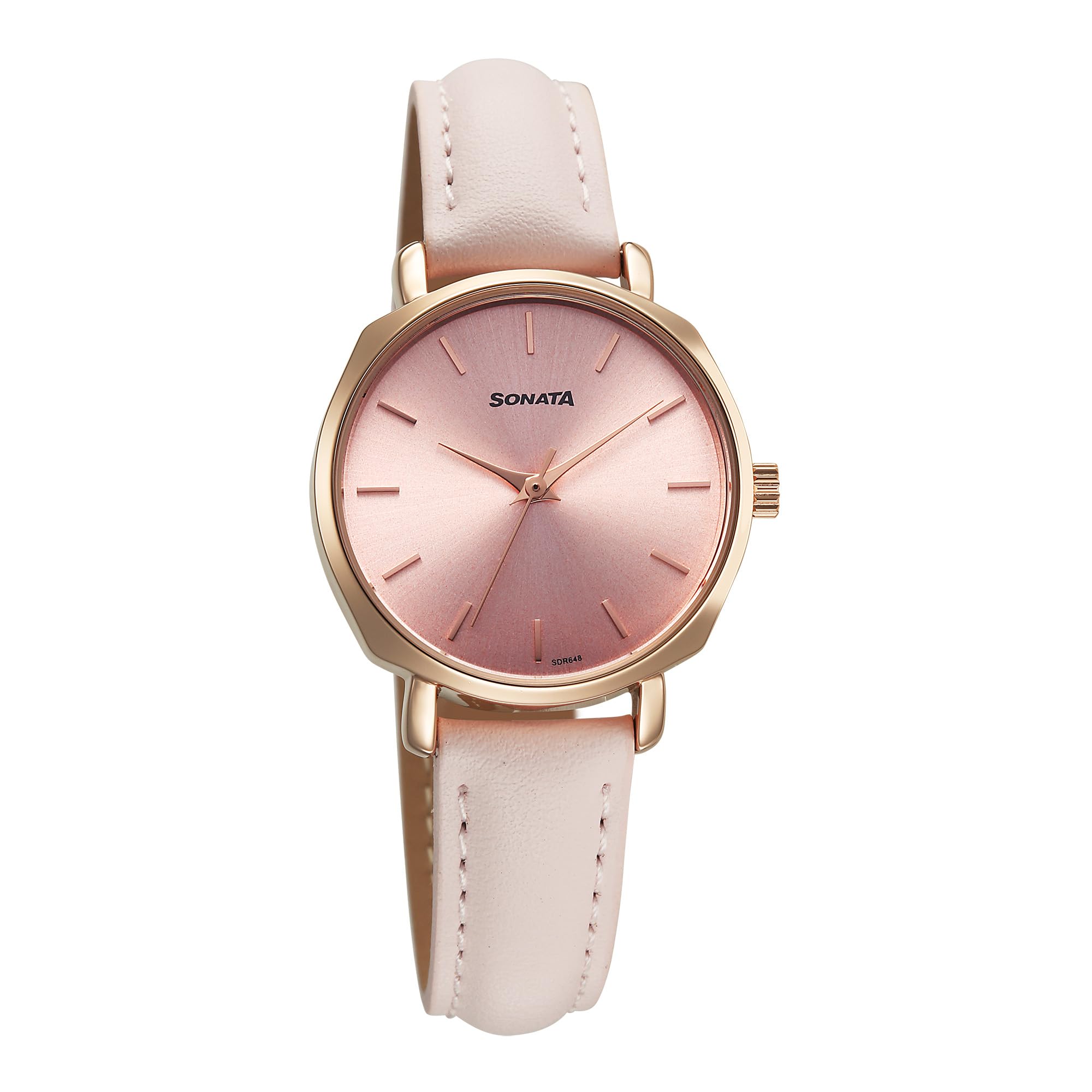 Quartz Analog Pink Dial Leather Strap Watch for Women-image-22