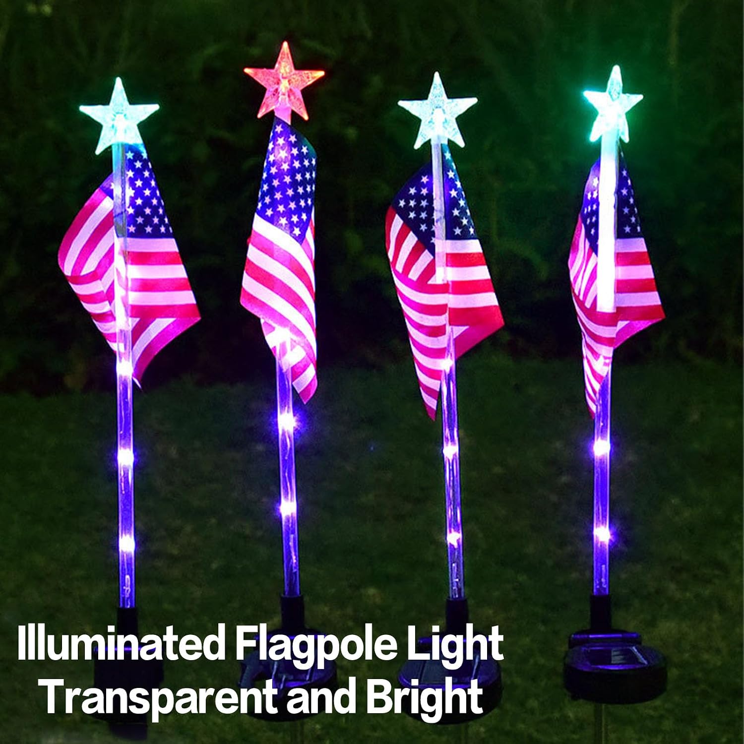 8 Piece Solar American Flag Pathway Lights, American Flag Pathway Solar Lights, Outdoor Garden Waterproof Patriotic LED Star Stake, 4th of July Decoration (1)