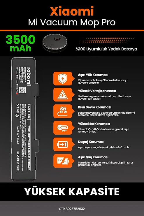 robo mi Mi Vacuum Mop Pro Uyumlu 3500mAh Robot Süpürge Bataryası