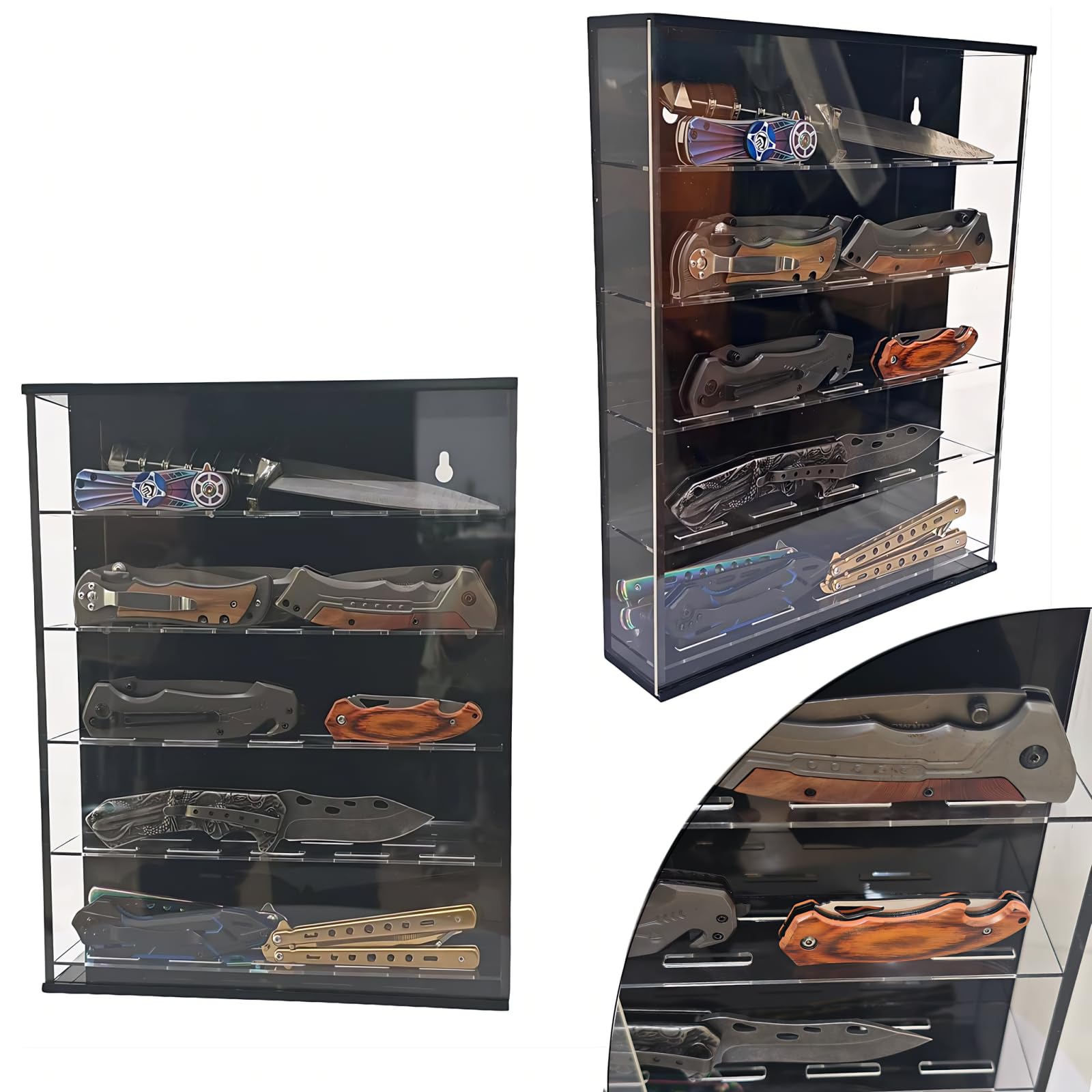 Messer-Vitrine Mit Acryl-Abdeckung & Holzsockel — Präsentationsbox Für 5 Messer
