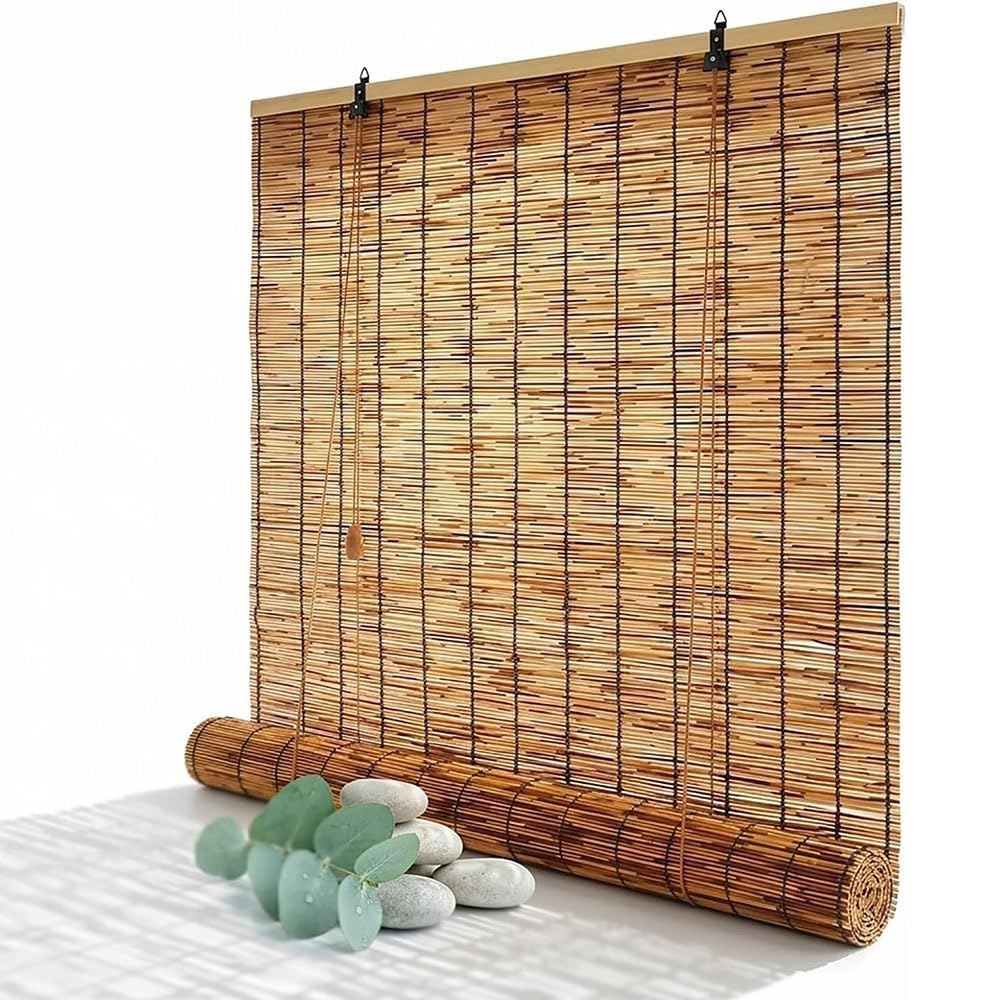 ZYXQQJ Outdoor Bamboo Blinds For Patio, Waterproof Roller Window Shades, Roll Up Window Blinds For Porch Balcony Privacy Sun Shade(W120xH180cm/47x71in)