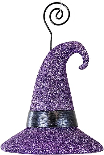 Miniatura 2 de Bethany Lowe Sombrero De Bruja Purpurina Purpurina Polyresin Halloween Lugar Tarjetero - Un Adorno 4.5 Pulgadas - Tf2234 - Púrpura