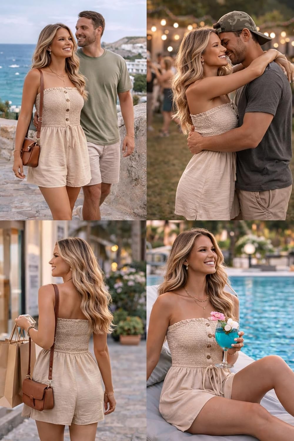 Sumotry Women Summer Rompers Smocked Tube Top Jumpsuit Shorts Casual Strapless Romper Beach Vacation Outfits - Image 5