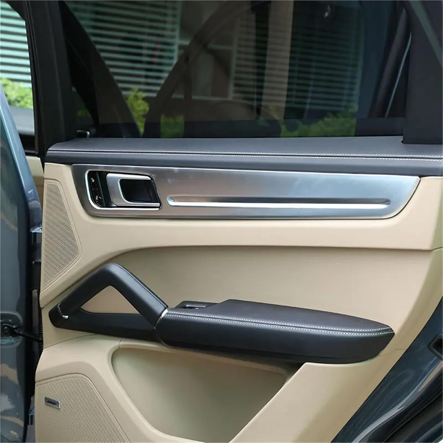 Compatible with Porsche Cayenne 2018-2023 ABS Carbon Fiber/Silver Car Door Inner Door Panel Cover Trim Stickers Car Accessories(9 Wire Black Only Left)