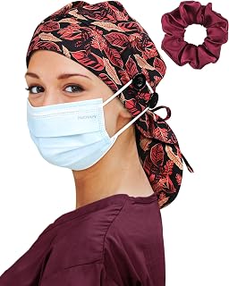 Satin Lined Scrub Cap for Women Extra Large Long Hair Surgical Nurse Cap 4 Buttons
