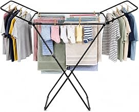 Folding Iron Drying Rack – 20 m Drying Rack – Space-Saving (Black) | Powder coated, supports 22 lbs clothes - tubular structure, opening 180 cm, ideal for indoor and balcony