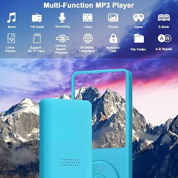 Slim Music Player 8 GB Portable Lossless Sound 70 Hours Screen MP3 Player Support up to 64 GB (Blue)