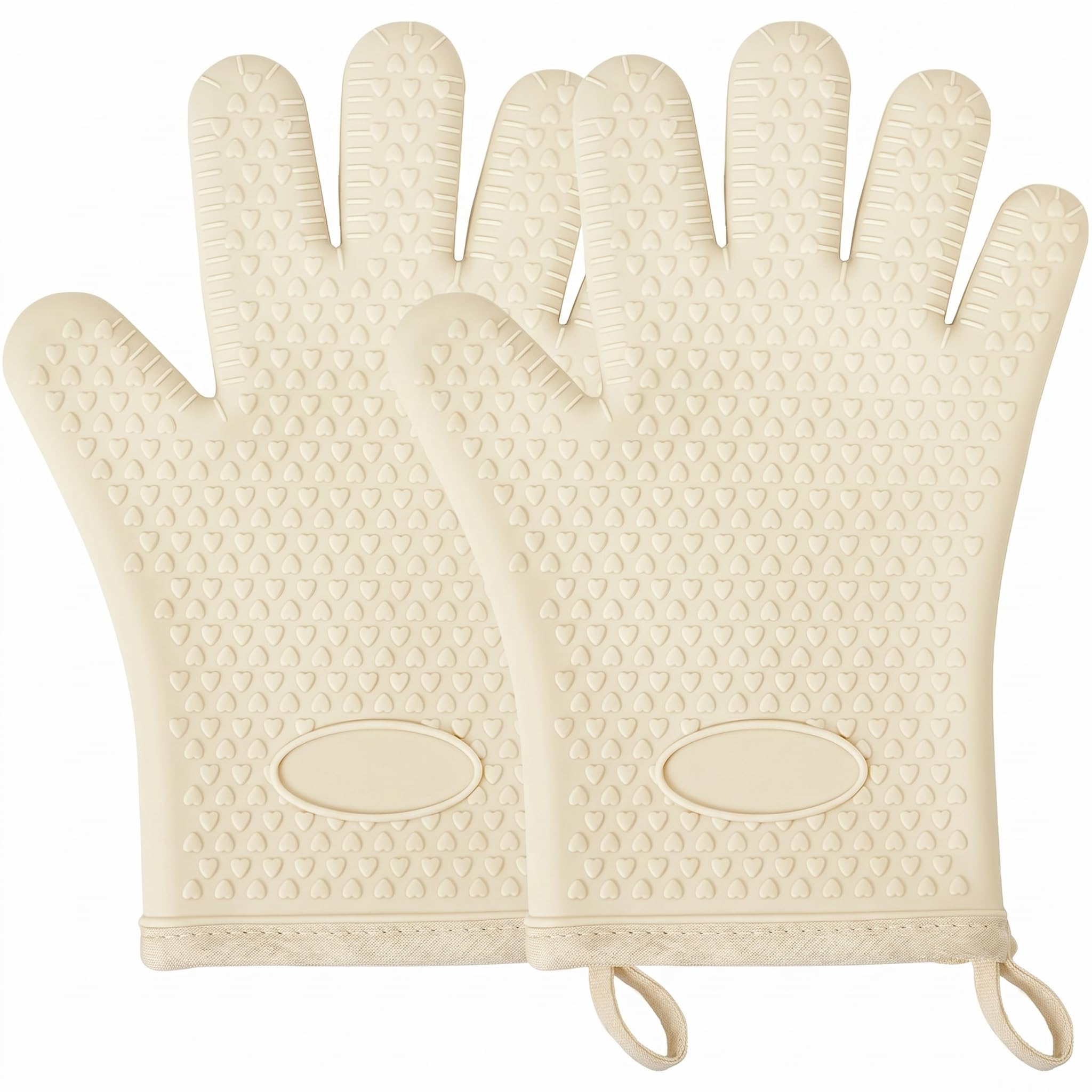 Silicone Oven Gloves Heat Resistant, High-Temperature Resistant and Extra-Thick Oven Mitts, Non-Slip Waterproof Kitchen Gloves for Baking, Cooking, BBQ, Grilling, Microwave & Air Fryer(Beige)