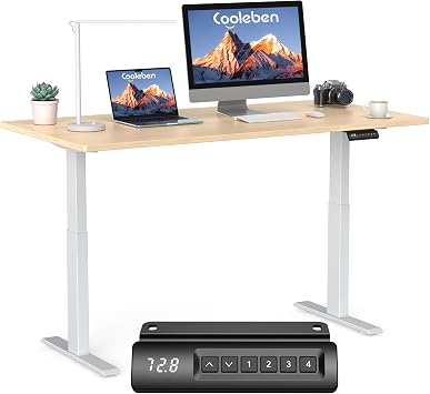 Höhenverstellbarer Doppelmotor Schreibtisch 25MM Einteilige Tischplatte, Intelligente Steuerung mit 4 Speicher1 35kg Tragfähigkeit, Leise &lt;45dB (Beige + Weiß, 160cmX80cm)