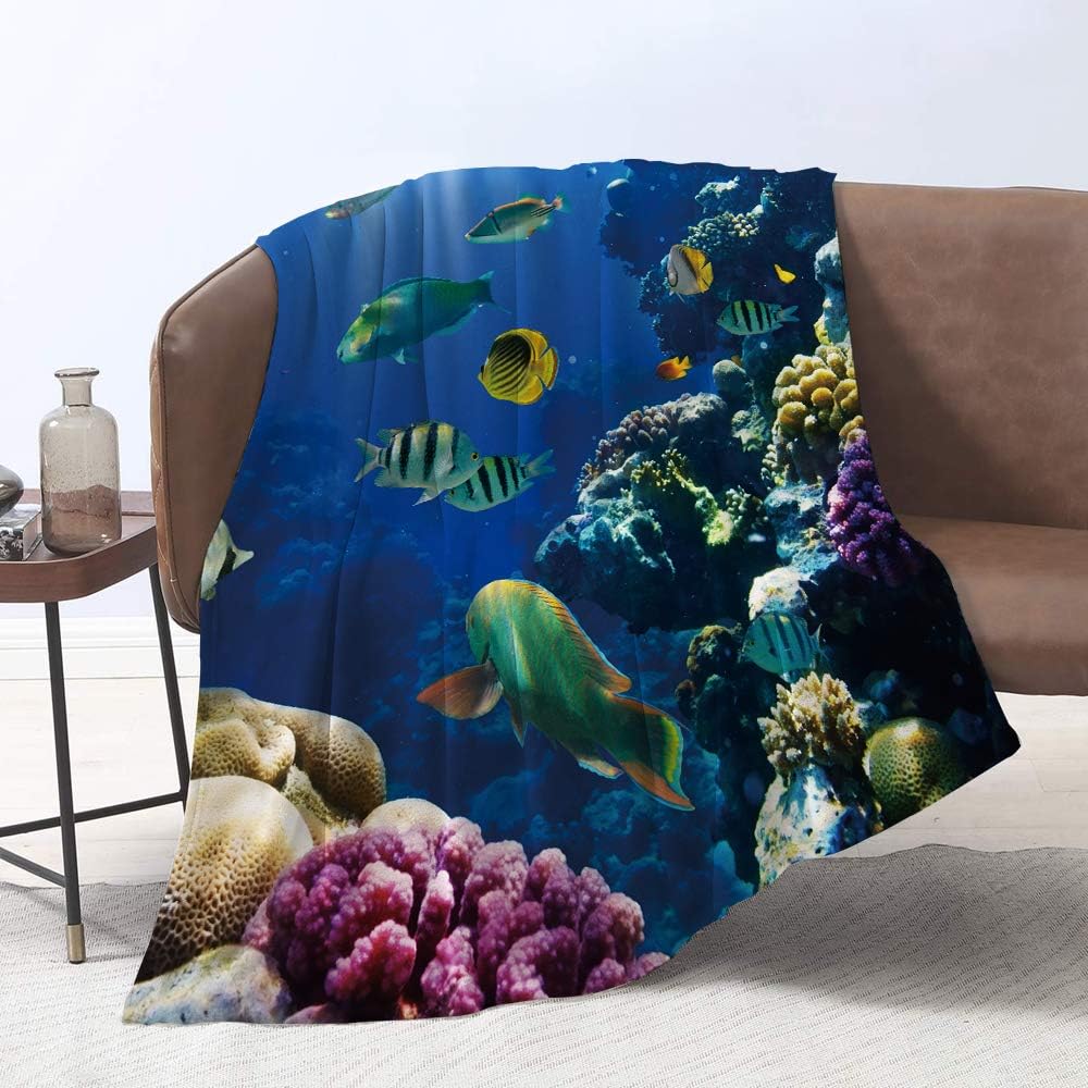 Yunine Undersea Blanket, Magic Glowing Jellyfish Underwater Home Decor Blanket Soft Warm Blankets for Bed Couch Sofa Lightweight Travelling Camping 60 x 80 Inch Throw Size for Kids Boys Women