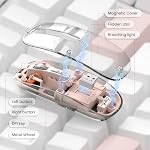 A.JAZZ Wireless Bluetooth5.1&2.4G Mini Lightweight Mouse,Transparent Clear Cool,Rechargeable Silent Computer Mice,Nano USB C Receiver,LED Battery Magic Silm for Office/PC/Mac/Laptop/Apple/ipad(Pink)
