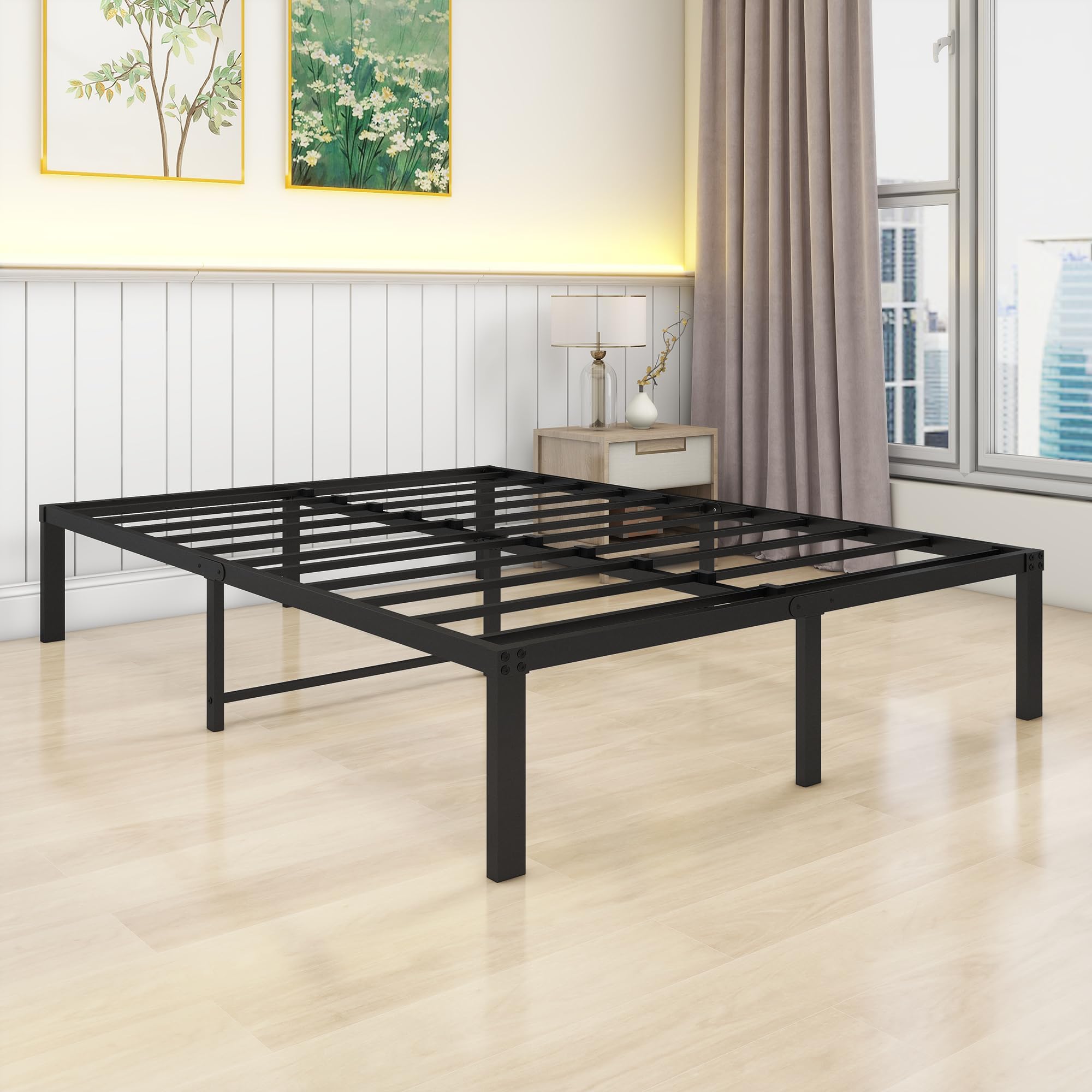 Double Bed Frame,36cm High Metal Platform Bed Frames 4ft6 Bed Frame with Storage Under Bed Easy Assembly - Black