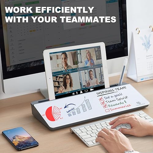 Vista 104 de TSJ OFFICE - Pizarra blanca para escritorio que se borra en seco para oficina, hogar y estudiantes, soporte para teclado de computadora, Base