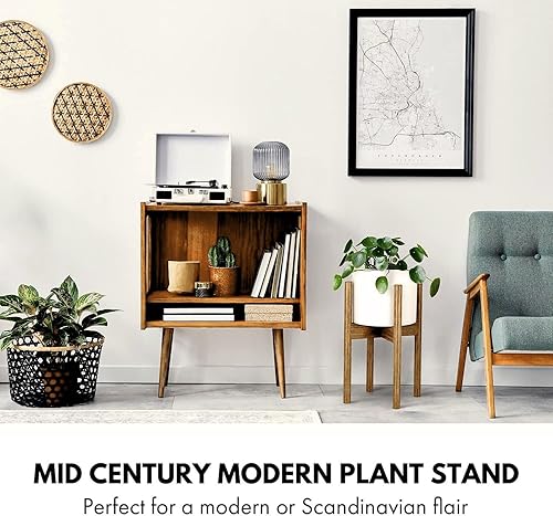 Miniatura 2 de Fox & Fern - Soporte para plantas de mediados de siglo, ancho ajustable de 8 a 12 pulgadas, madera trenzada (sin maceta)