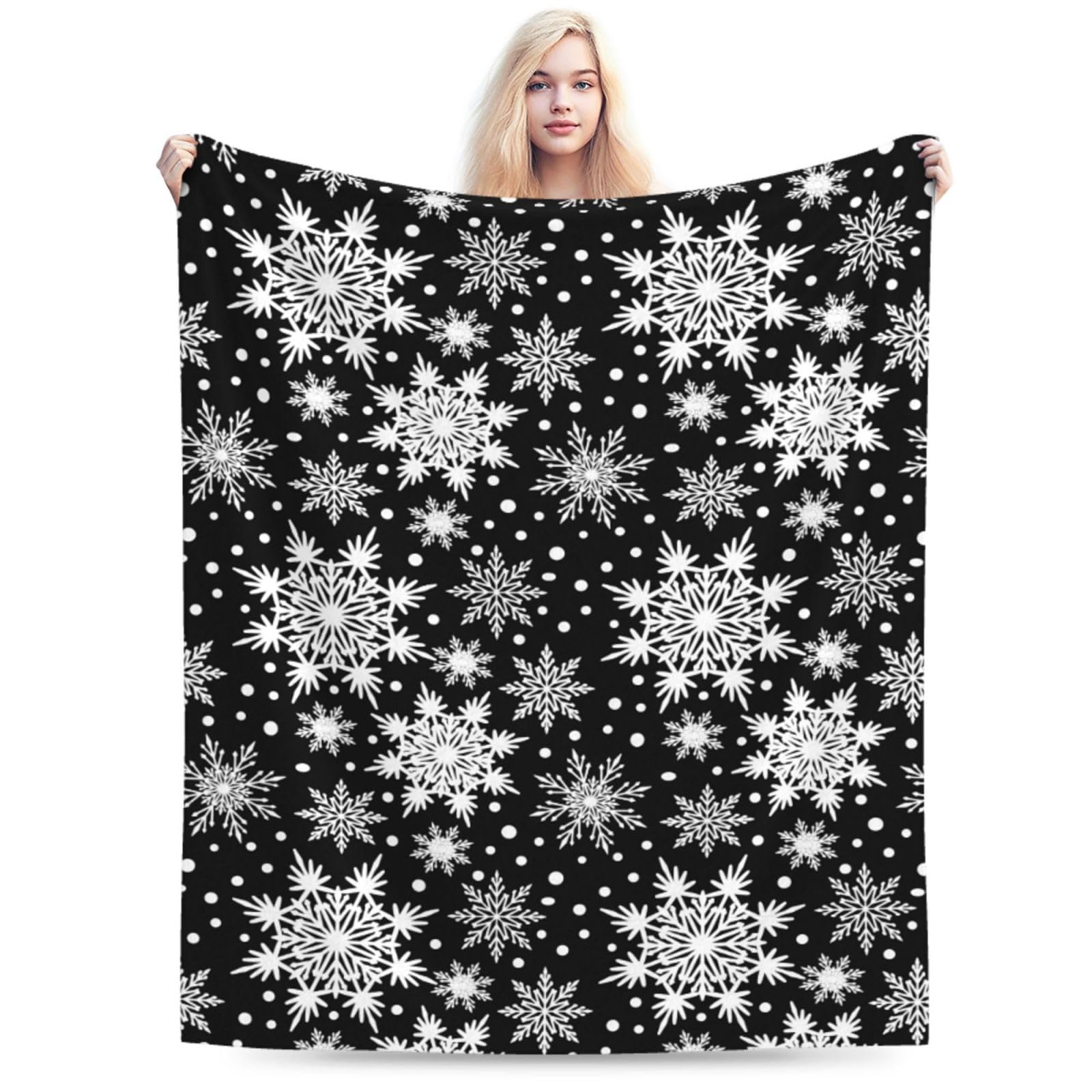 Perinsto Winter Snowflakes Black Throw Blanket Ultra Soft Warm All Season Christmas Decorative Fleece Blankets for Bed Chair Car Sofa Couch Bedroom 60