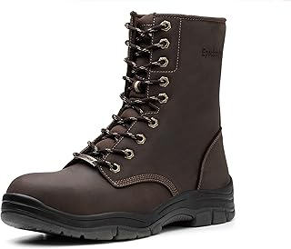 Mens 8 Inch Waterproof Steel Toe Work Boots Classic Safety Loggers Puncture-proof Industrial Footwear Brown