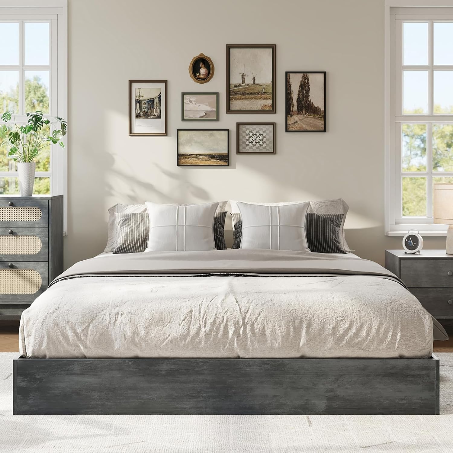 IDEALHOUSE Platform Bed Frame Queen Size,Wooden Slat Support,No Box Spring Needed, Easy Assembly, Natural