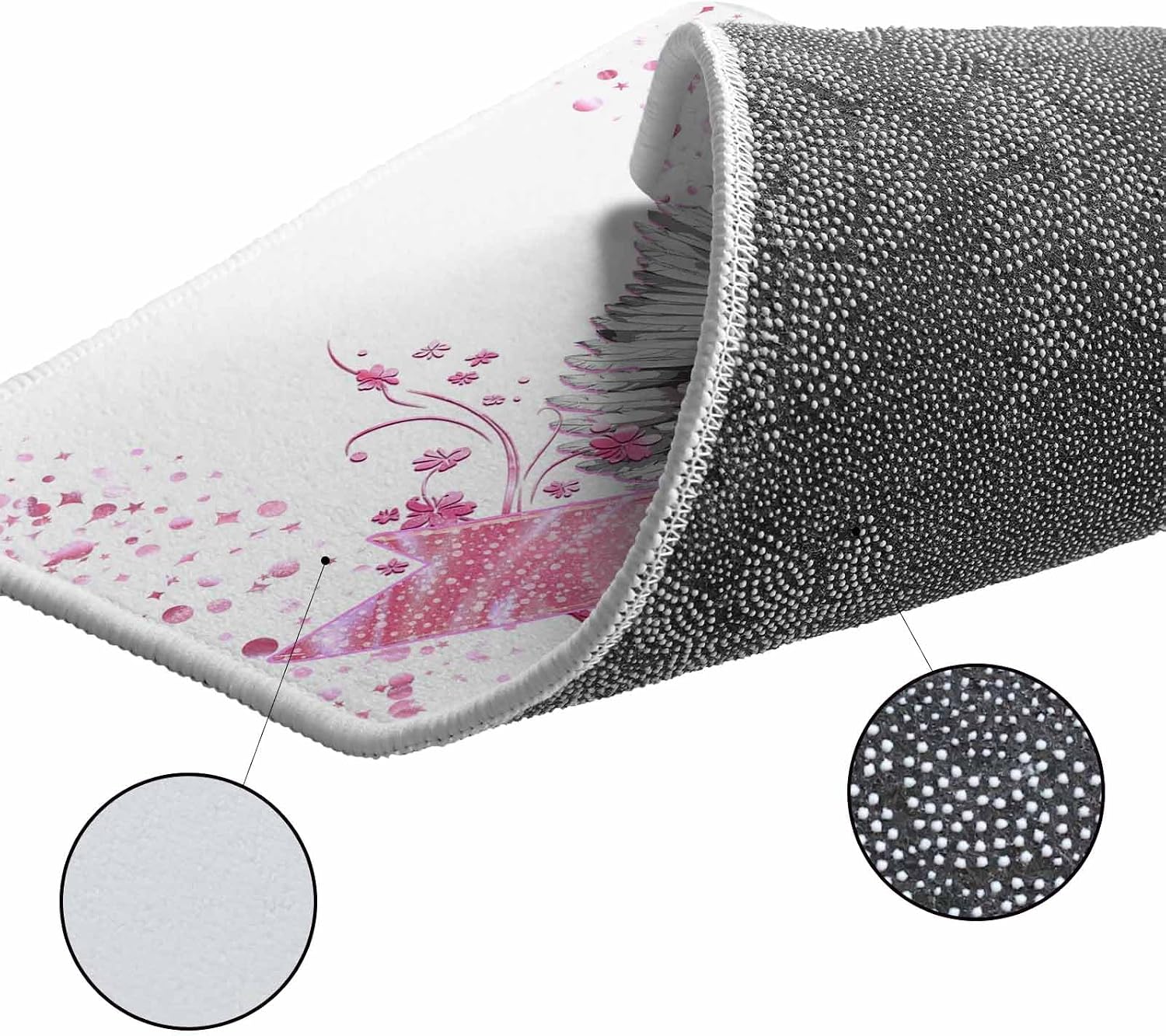 Pink Ribbon Wings Kitchen Rugs and Mats Set of 2, Non-Slip Kitchen Sink Mat, Bows Flowers Love Heart Abstract Washable Doormat Bathroom Rugs Runner for Bedroom/Living Room 19.7"x23.6"+19.7"x47.2"
