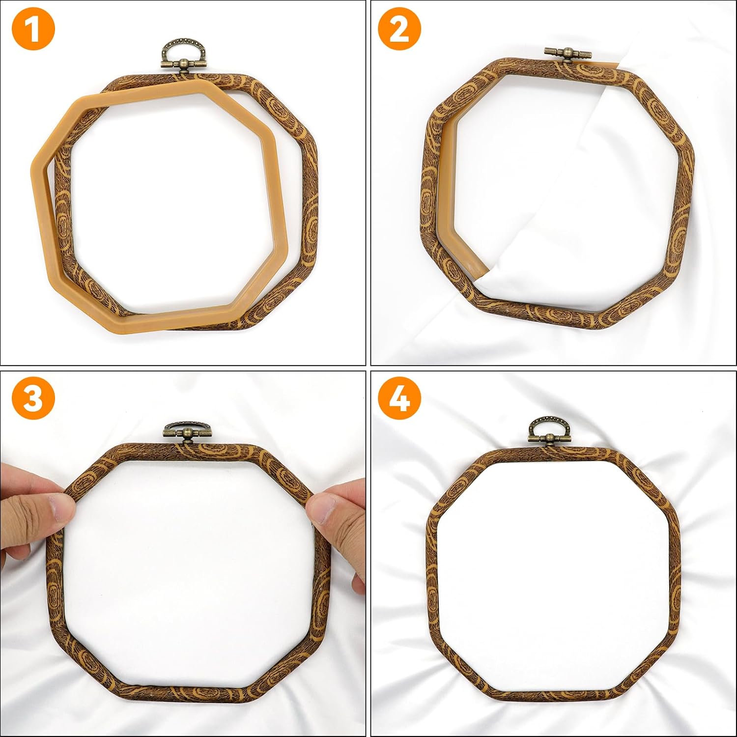 Faylapa 6Pcs Embroidery Hoop Octagonal Cross Stitch Hoop Ring 5.5 inch Decorative Imitated Wood Display Frame for Embroidery, Cross Stitch, Craft Sewing DIY Hanging Decoration