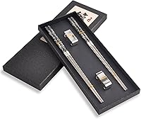 Vista 9 de Palillos de madera reutilizables con estuche, juego de palillos chinos con soporte, 2 pares (Wenge)