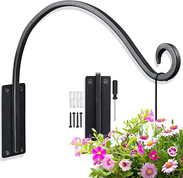Qiang Ni Heavy-Duty Plant Hanger Outdoor: Hanging Plant Hook for Outside Basket - 16-Inch Wall Mount Plant Bracket for Bird Feeder