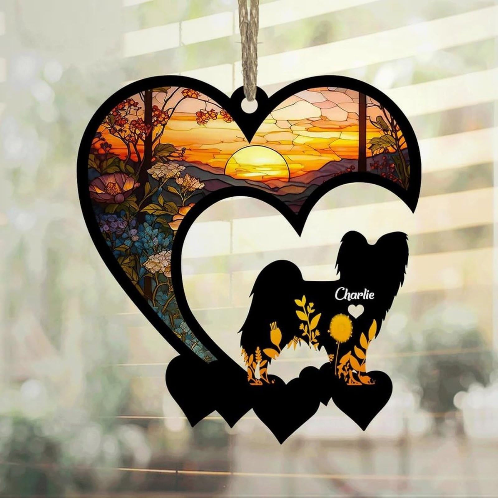 Luckluccy Papillon Suncatcher,Personalized Memorial With Name,Dog Loss Remembrance Gift,Sympathy Ornament