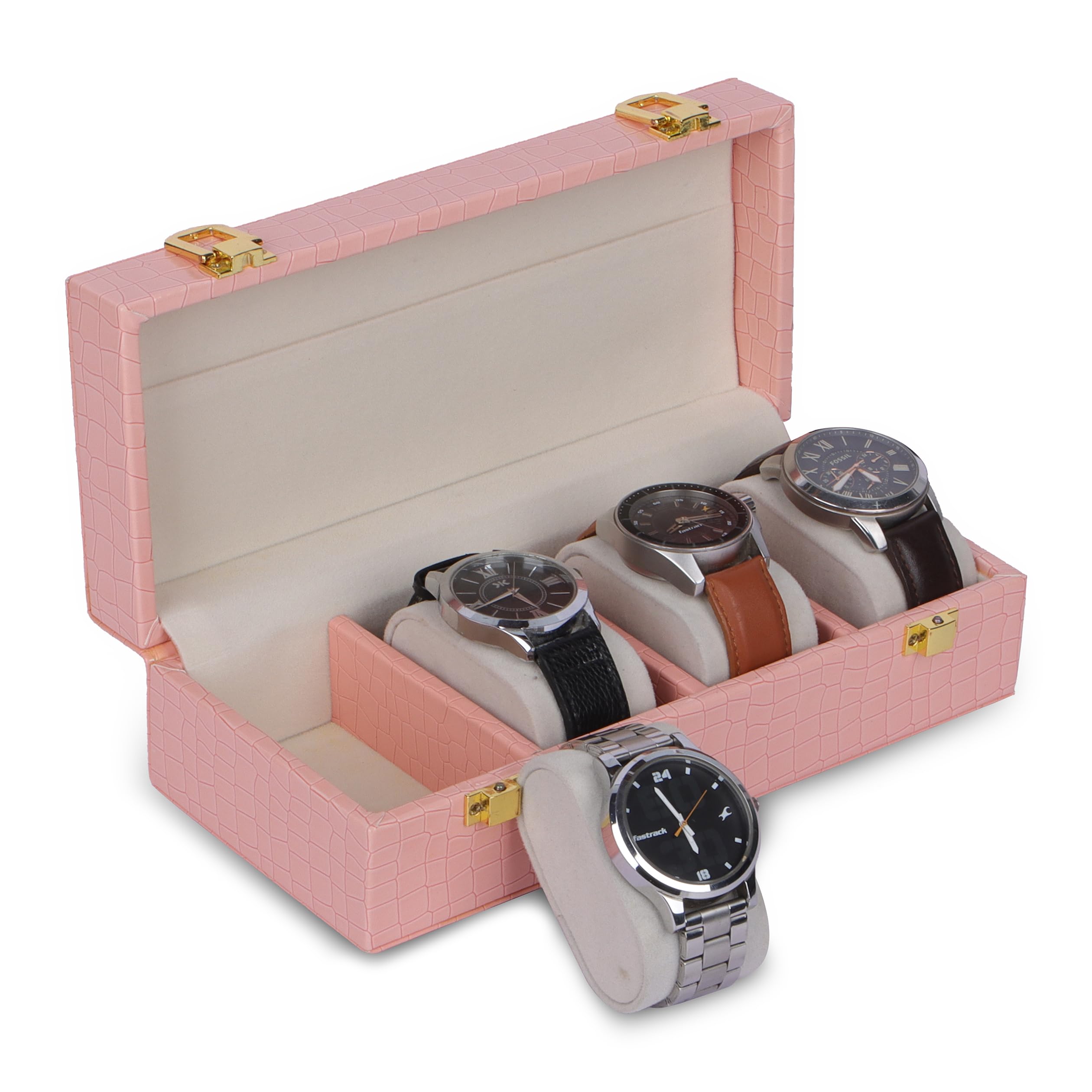 Rich India Vegan Leather 4 Slot rectangular Watch Box | Wristwatch Organizer | Crocodile Pattern (pink) (B0C2KSFMRZ) Amazon Price History, Amazon Price Tracker