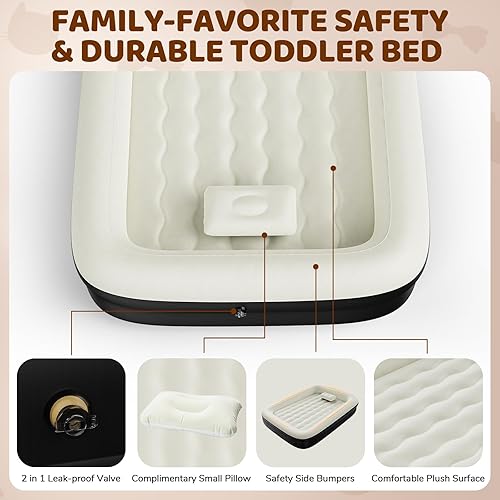 Miniatura 6 de Cama inflable de viaje para niños pequeños, colchón de aire portátil de 60 pulgadas con cuatro lados de seguridad, bomba de alta velocidad y bolsa