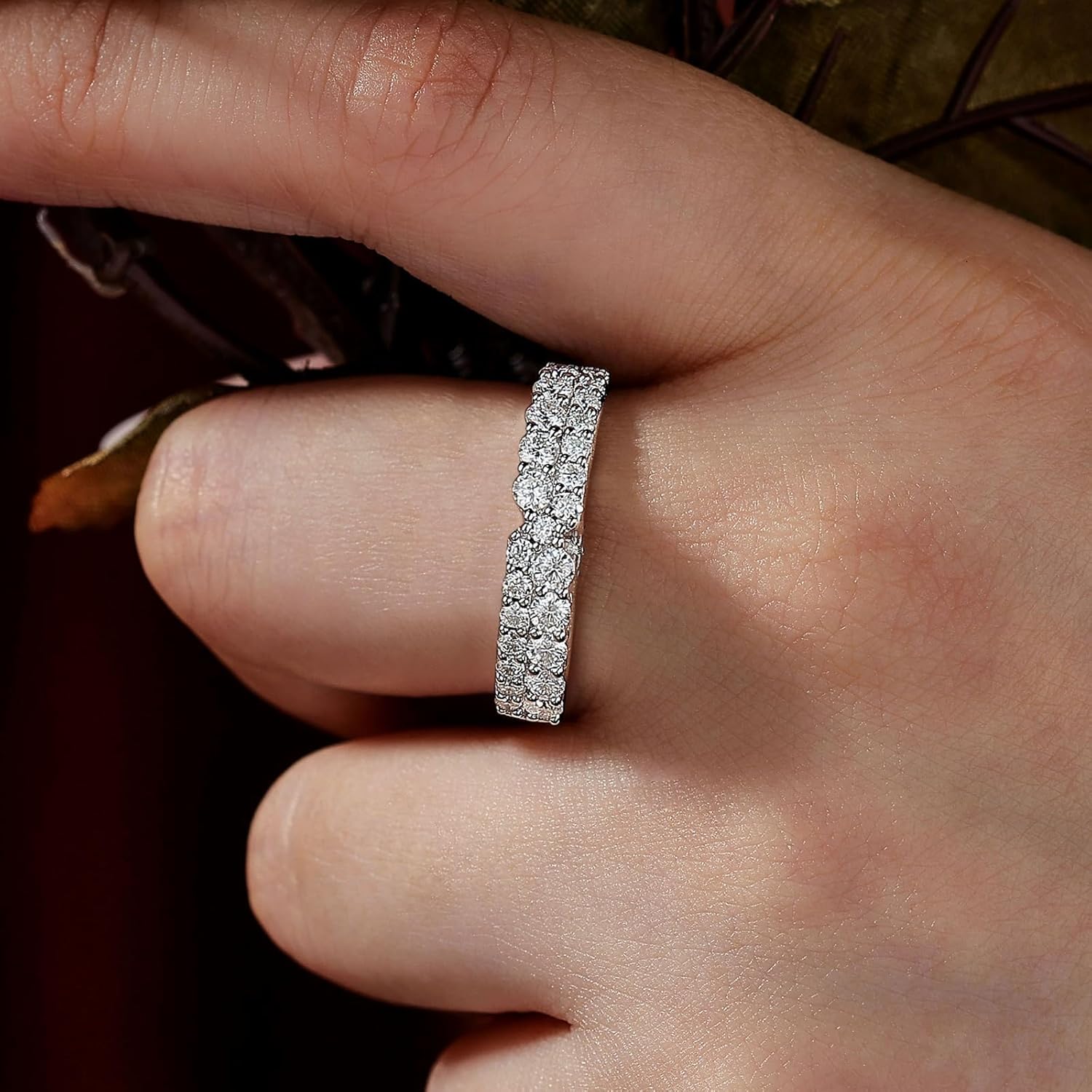 Moissanite 2 Row Wedding Bands for Women Eternity Rings for Her D Color VVS1 Clarity Stackable Ring 925 Sterling Silver - Image 4