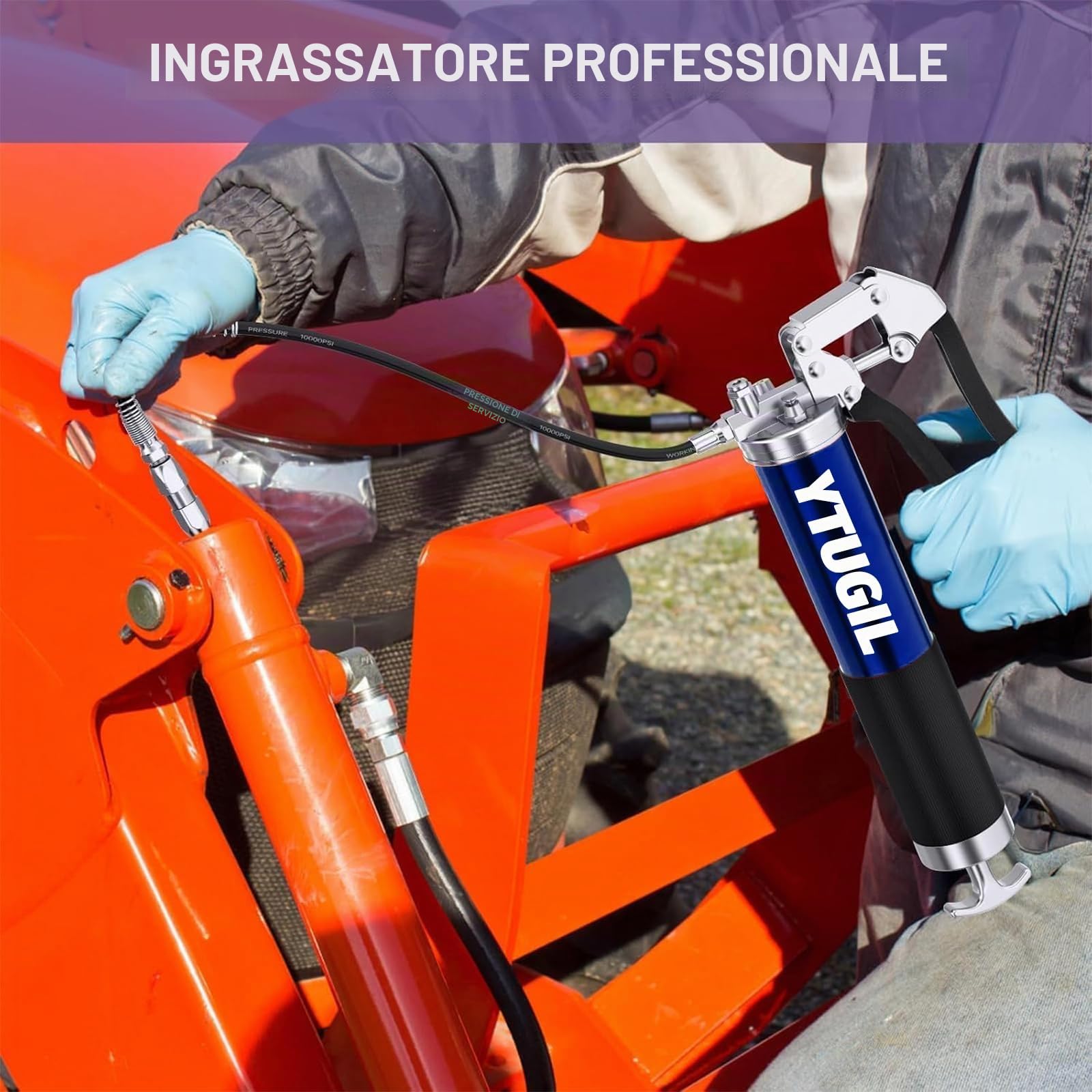 Ingrassatore Manuale Kit, Pistola per Grasso Professionale da 8000 PSI, con Tubi Flessibili, a Molla e Metallo per Cartuccia Grasso 400cc
