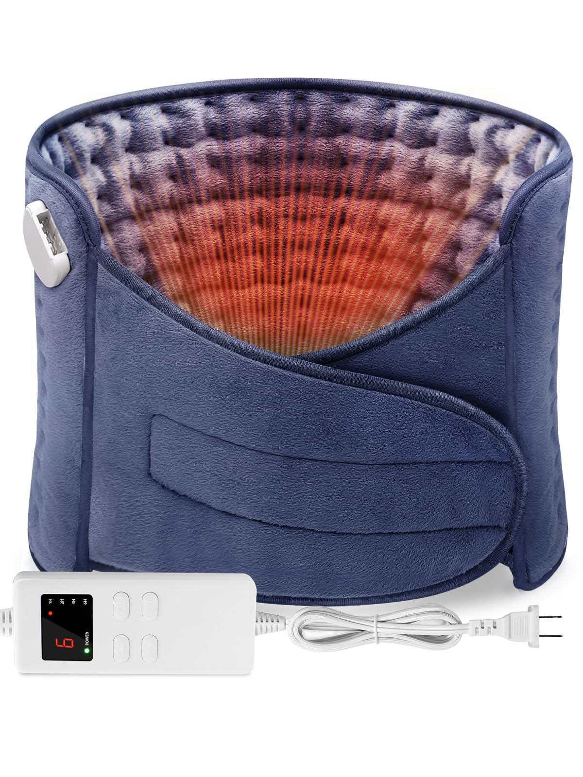 Termoforo Elettrico Termoforo Lombare con 6 Livelli di Temperatura e 4 Impostazioni di Tempo, Spegnimento Automatico per Schiena, Collo, Spalle, Addome 120 x 30cm Blu
