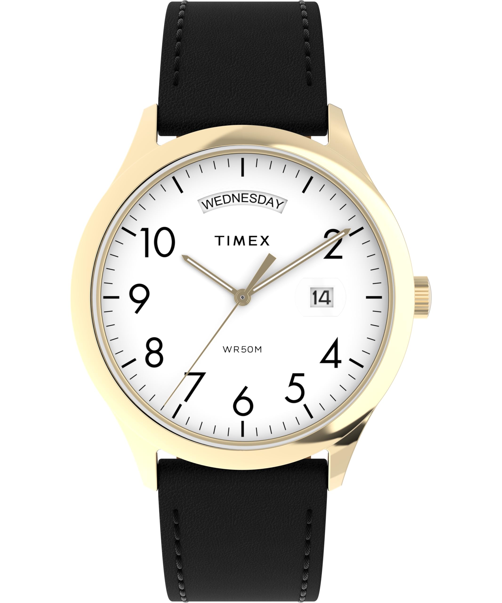 Timex Easy Reader Zegarek męski 40 mm – czarny skórzany pasek z białą tarczą i złotą kopertą TW2W68500