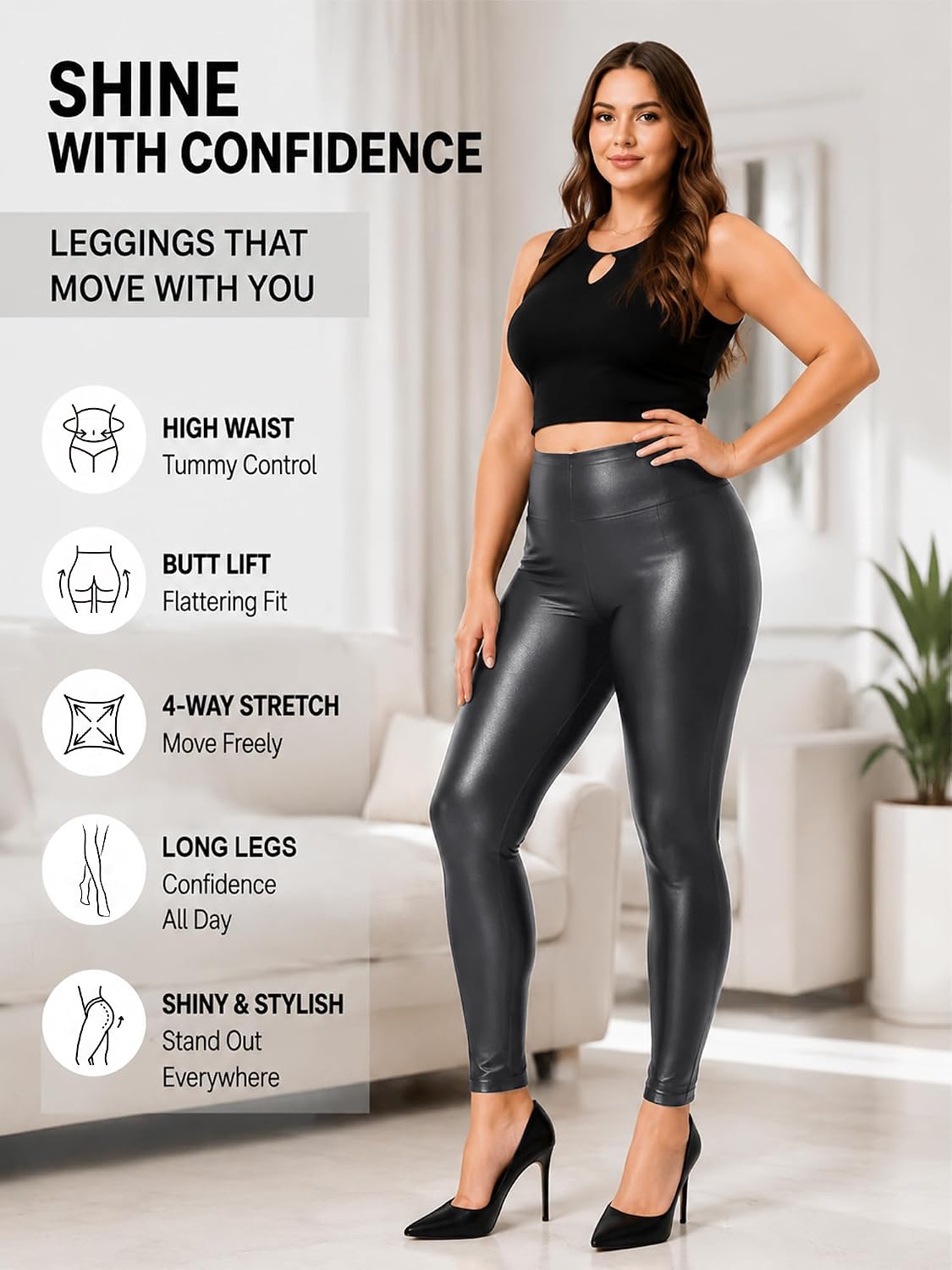Women's Faux Leather Leggings High Waisted Pants