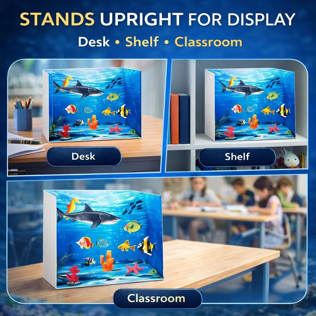 Ocean Diorama Box Kit (2 Set) for Kids – Display-Ready Marine Scene Builder with Water Stickers, No-Glue Craft for School Projects, Learning & Creative Play