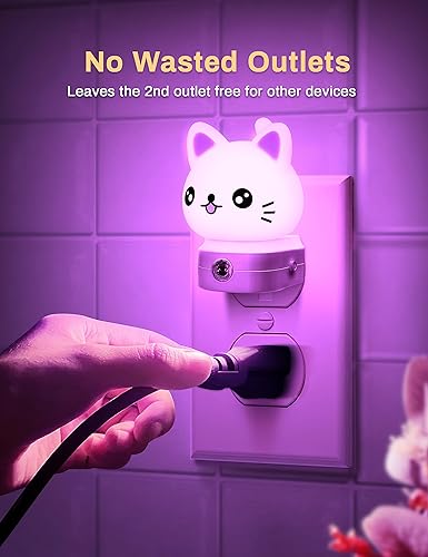 Miniatura 4 de Luces nocturnas de gato enchufables a la pared 2 unidades, bonita luz nocturna para niños, luz nocturna LED RGB de 8 colores, luz nocturna con
