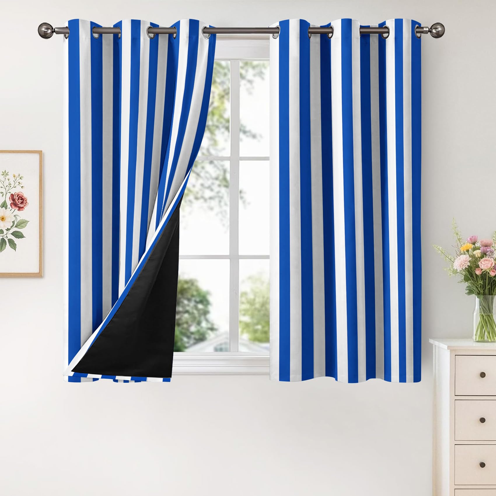 Cortinas opacas a rayas azules y blancas para dormitorio y sala de estar, juego de cortinas con ojales de 72 pulgadas, bloqueo de luz, tratamientos de ventana que mejoran la privacidad
