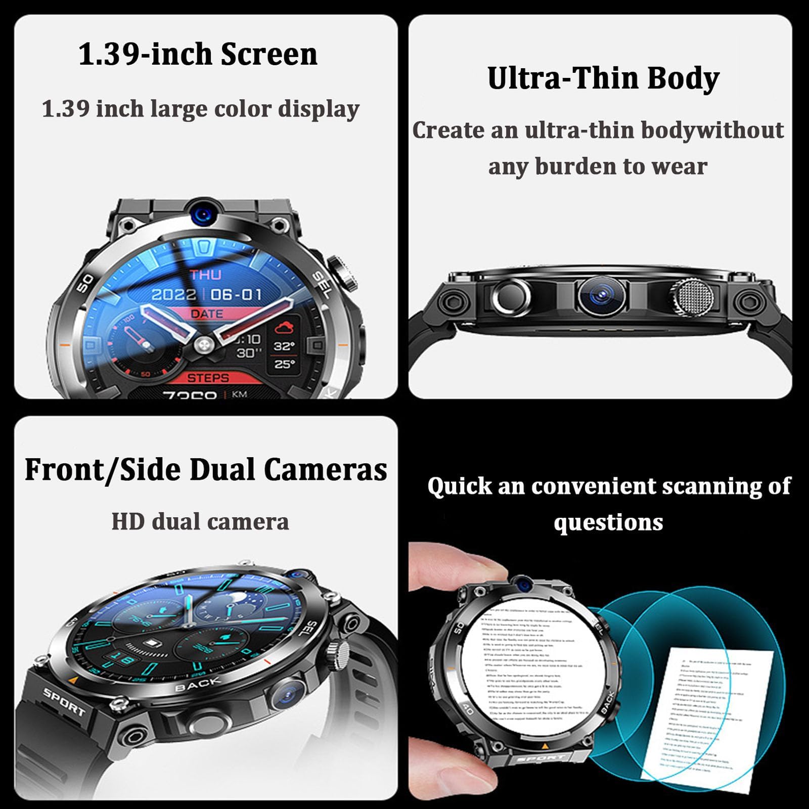 Orologio intelligente per rispondere/effettuare chiamate, con scheda SIM 4G, con schermo rotondo da 1,39 pollici, doppia fotocamera frontale/laterale, impermeabile IP67, posizionamento NFC