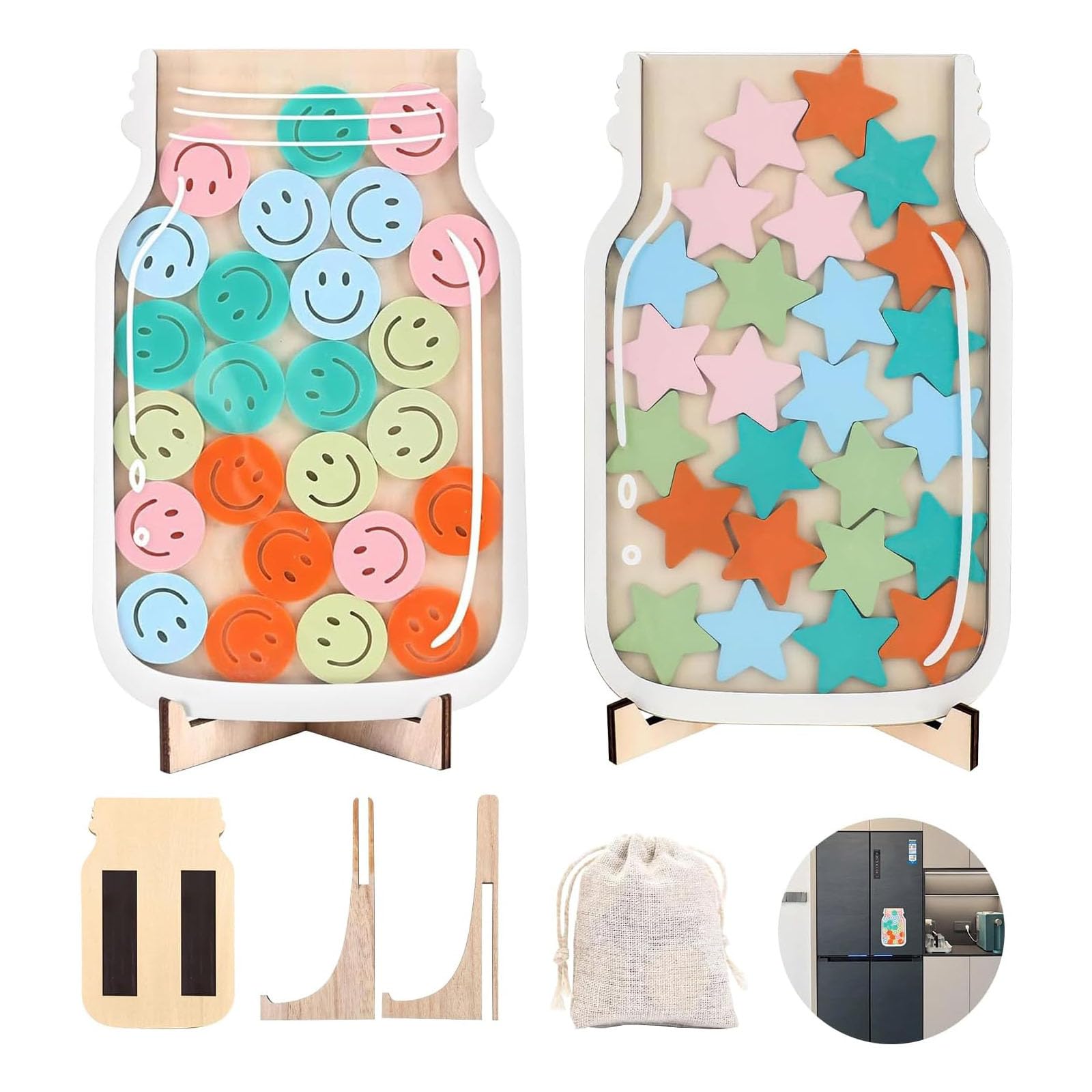 2 Pack Reward Jar Reward Charts for Children Behaviour, Star Face Reward Behavior Jar for Kids, Motivate Good Behavior Reward Jar for Boys Girls Home School Classroom Teacher Parent