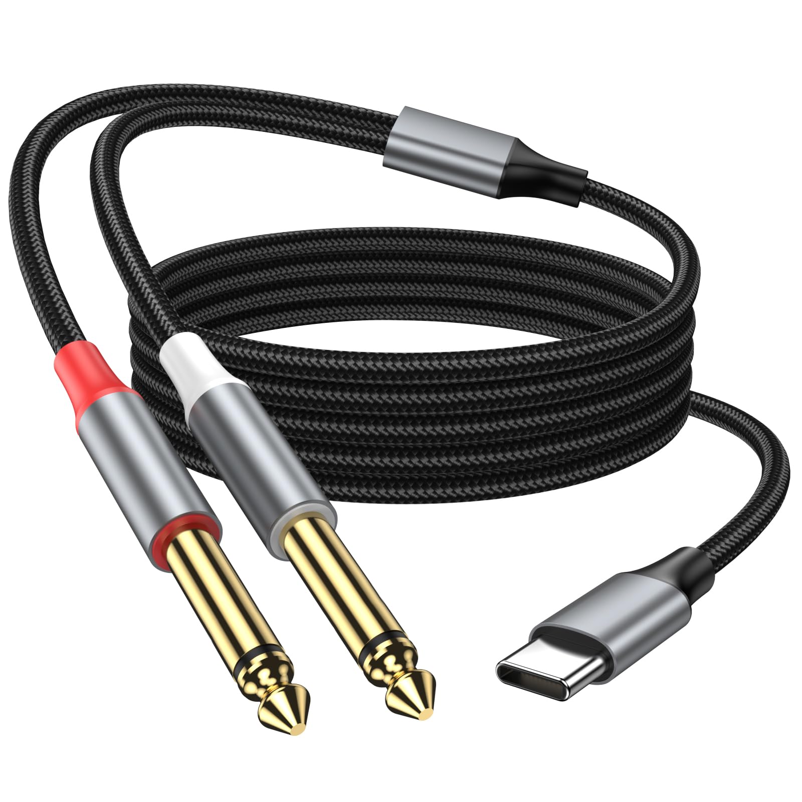 Cavo splitter da USB C a doppio 6,35 mm da 6,35 mm, cavo audio TS da USB tipo C a doppio TS da 6,35 mm per iPhone 17/17 Plus/17 Pro/17 Pro Max, tablet, laptop, amplificatore, mixer.