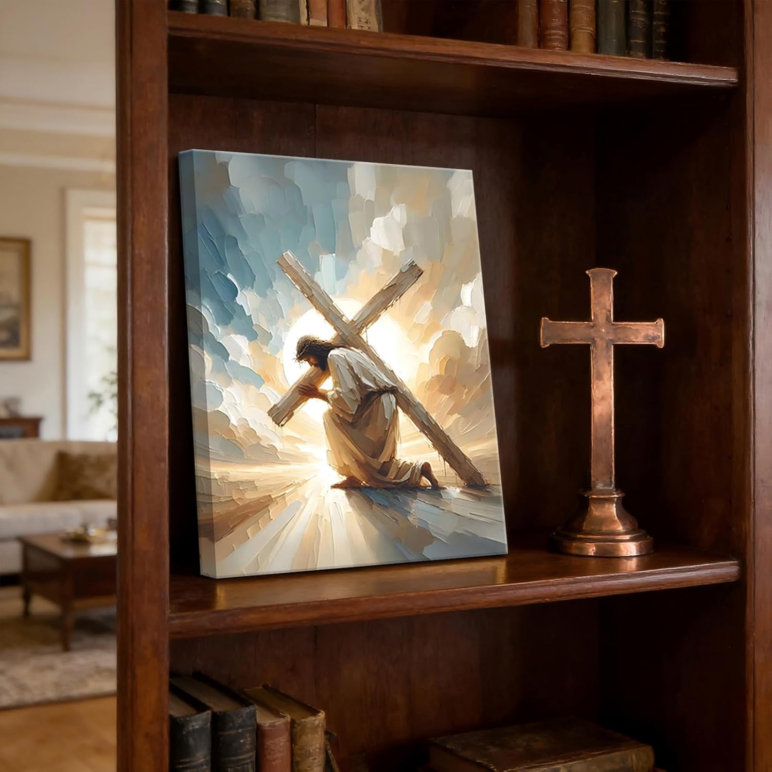 Jesus Canvas Wall Art Christian Jesus Cross Painting Picture Wall Decor Bible Stories Religion Poster print Artwork for Living Room Church Bedroom Home Decoration