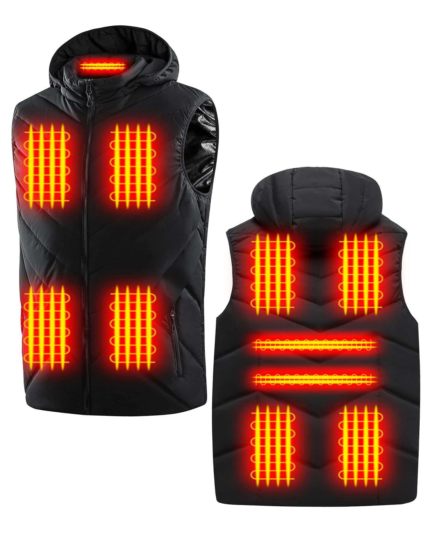Gilet Chauffant Homme et Femmes, Imperméable et Lavable Veste Chauffante Électrique avec 11 Zones de Chauffage,Chapeau Amovible,3 Niveaux de Température pour L'extérieur