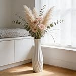 17.7 Inch White Ceramic Large Floor Vase,Modern Flower Tall Vases for Home,Farmhouse,Office,Living Room Decor,Simple Design Fall Decorative Porcelain Flower Arrangement Vase Gift