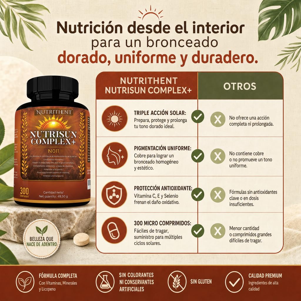 300 Micro Comprimidos Acelerador Bronceado con Betacaroteno, Cobre, Selenio, Licopeno, Extracto Seco de Tomate, Vitamina C,D,E,B | Mantiene y prepara la piel Dorada.