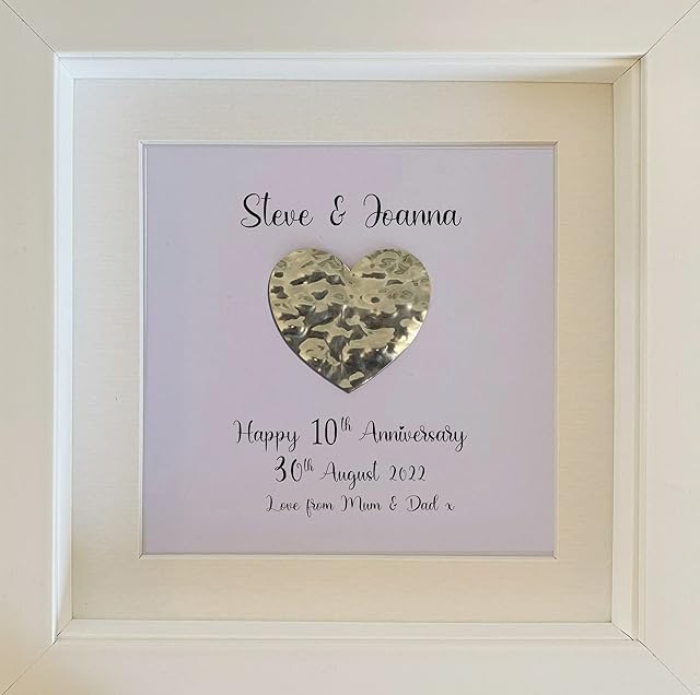 Personalised 10 Years, 10th Wedding Anniversary, Tin Anniversary, Tin Metal Heart, Anniversary Framed Gift, Anniversary 10th , 10 year anniversary, 10th Anniversary, for Couples, Mum and Dad