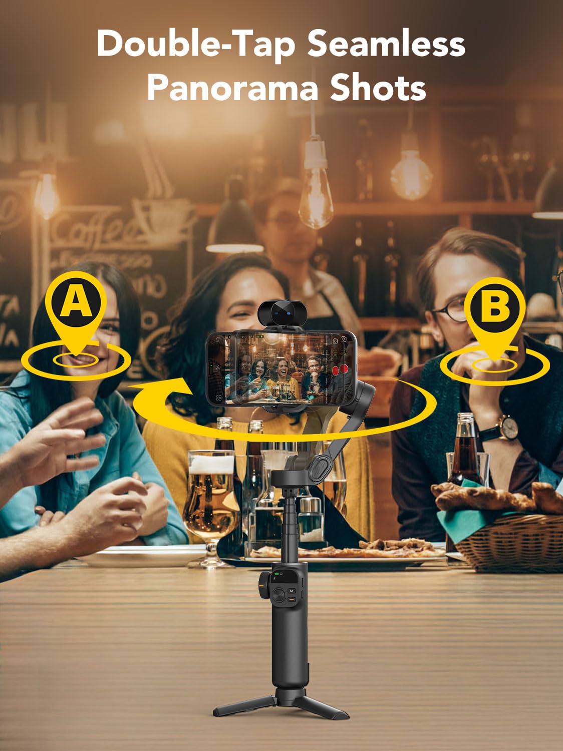 AOCHUAN Stabilizator Gimbal do smartfona, NIE APP Tracking, 20 cm pręt przedłużający, stabilizator do śledzenia twarzy i obiektów do iPhone'a i Androida, 3-osiowy gimbal OLED do nagrywania wideo