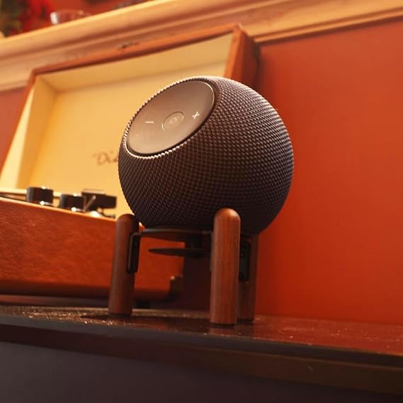 デスクウッドスタンド 2025年新Echo Dot Max用 スピーカーの高さを上げる 音質を向上させ、電源コードを隠すブラックウォールナット