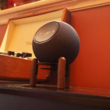 デスクウッドスタンド 2025年新Echo Dot Max用 スピーカーの高さを上げる 音質を向上させ、電源コードを隠すブラックウォールナット